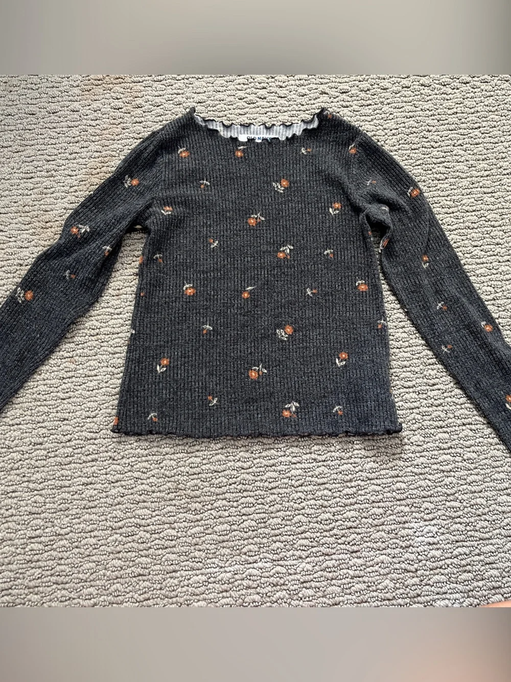 Old Navy Dark Gray Knit Sweater with Orange Floral Accents